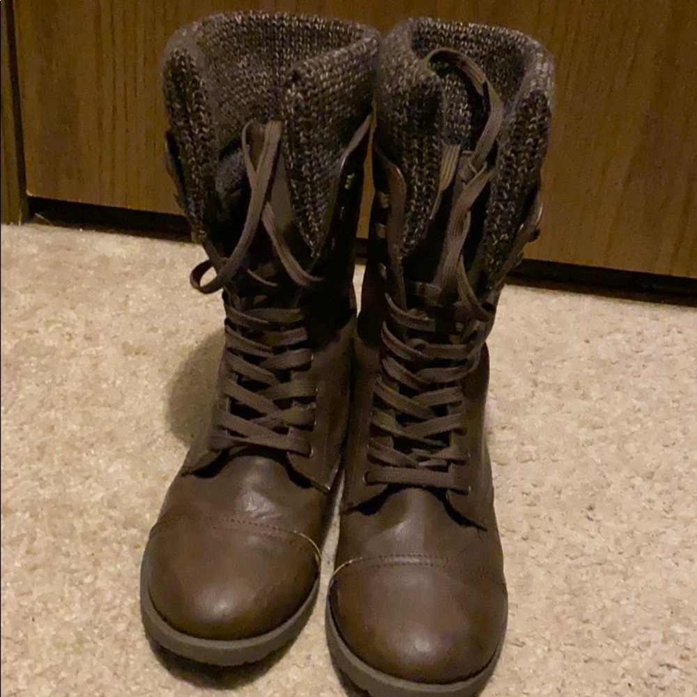 Brown combat boots